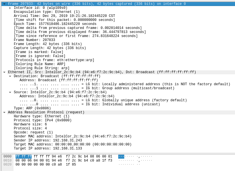 arp in wireshark